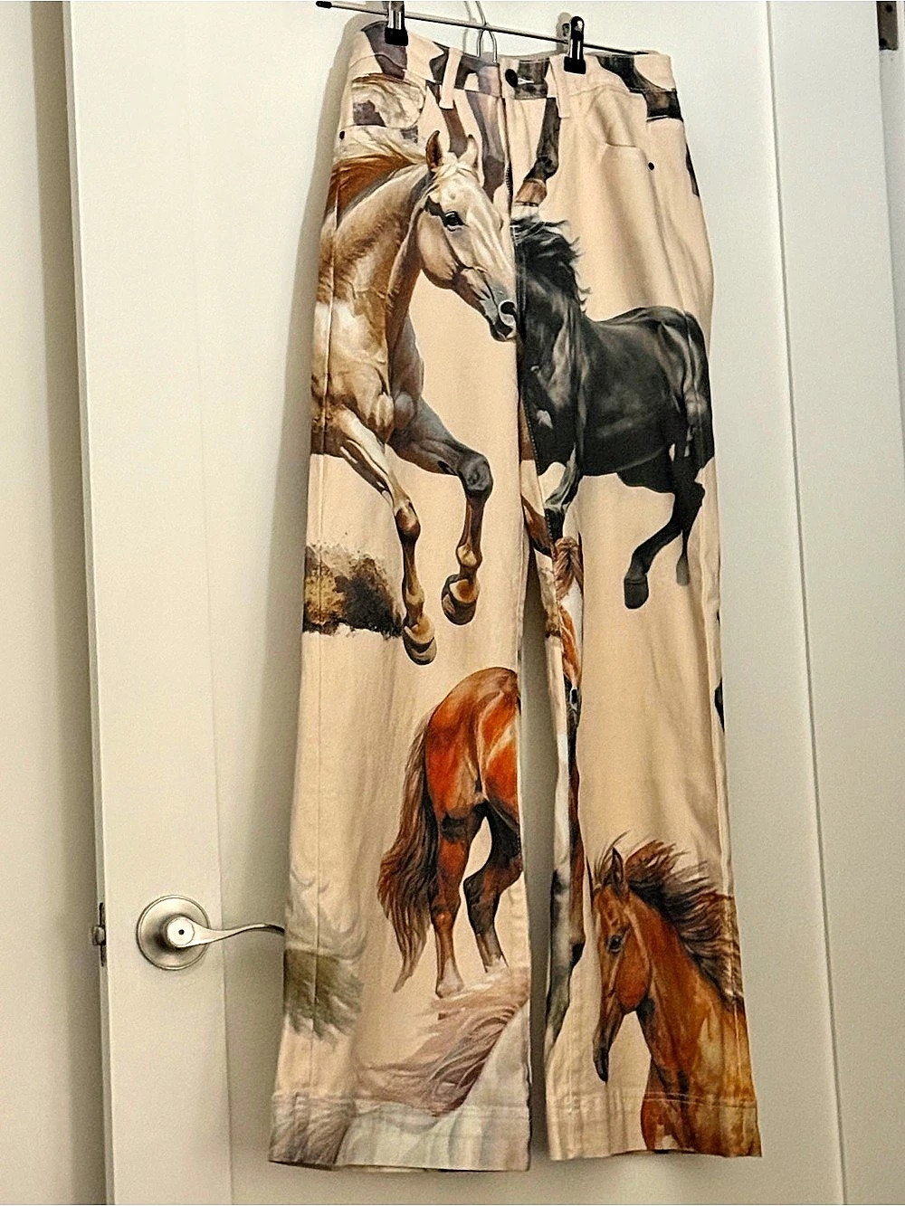 Horse Print Wide Leg Pants in Beige